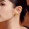 Vietnamese Gold-Tone Necklace Set: Fashion Floral Bracelet, Stud Earrings, Silk-Gold Imitation Pendant
