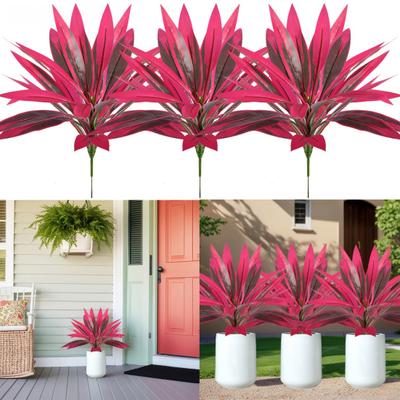 Large Realistic Artificial Fern Dragon's Blood Tree Plants with Pink/Purple Leaves, UV Resistant Outdoor Fake Fern Plants for Garden,