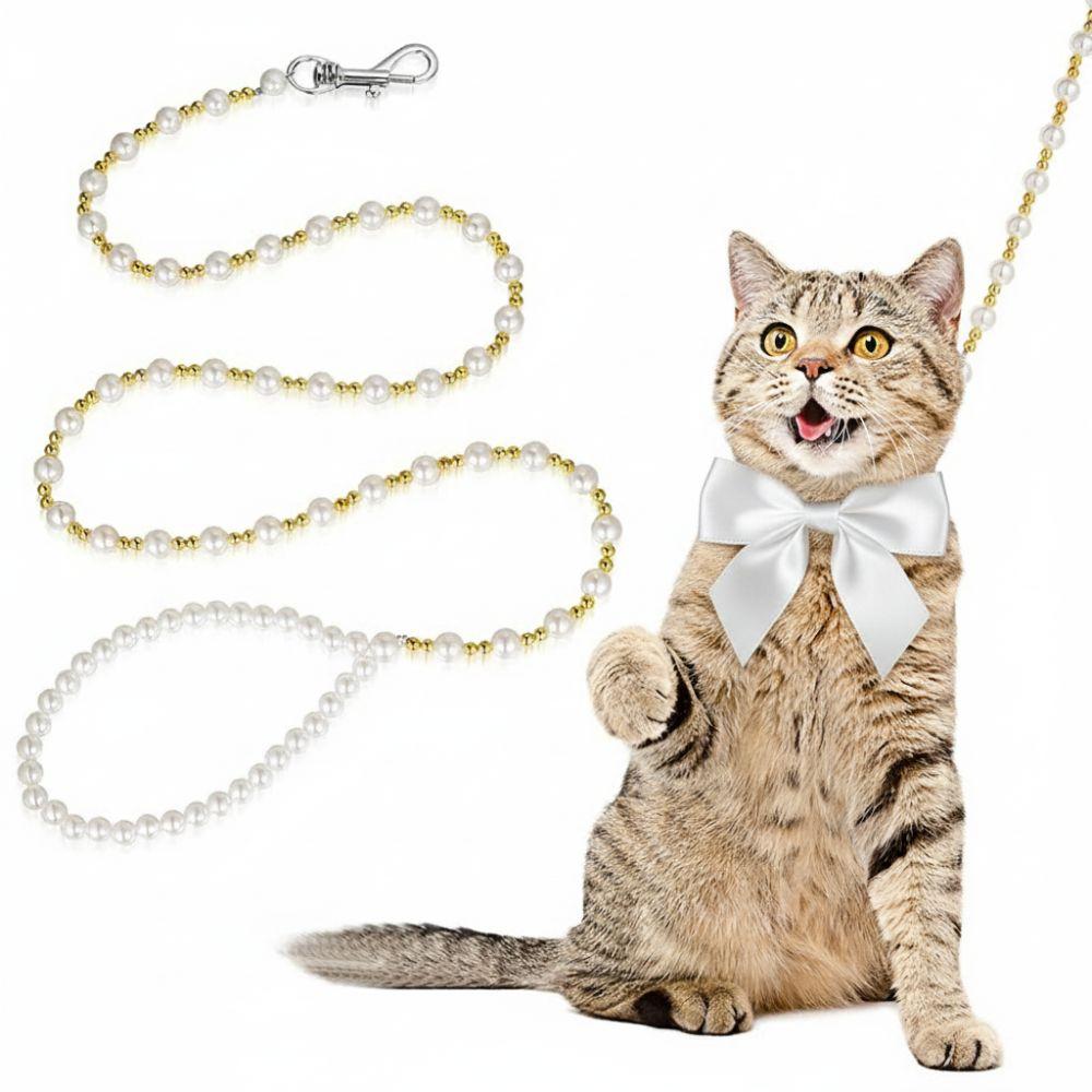 120cm/4ft Dog Cat Pearl Leash Silver Snap Hook Dog Leash Beaded Pet Dog Leash  Small Medium Dogs