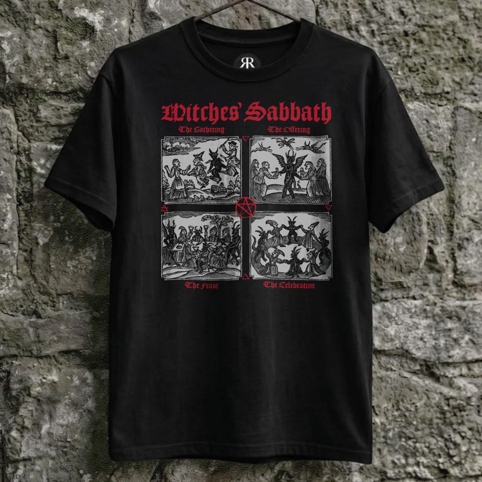 Witches Sabbath Shirt - Witchcraft, Medieval Woodcut, Occult Graphic Tee L