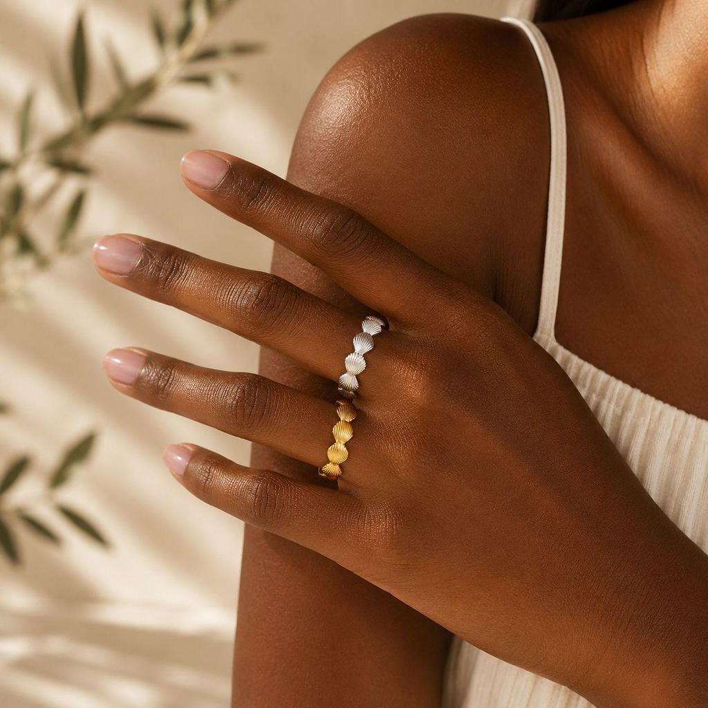European & American Style Starfish Seashell Geometric Ring Set for Women - Fashionable Openable Metal Design