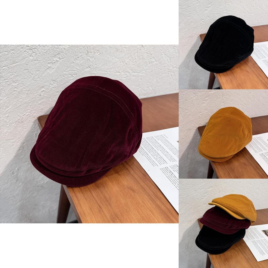 Classic British Style Corduroy Solid Color Cap With Warmth And Sunshade For Fall And Winter