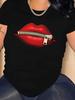 Übergröße - Übergröße - Rote Lippen Aufdruck Übergröße Damen T-Shirt