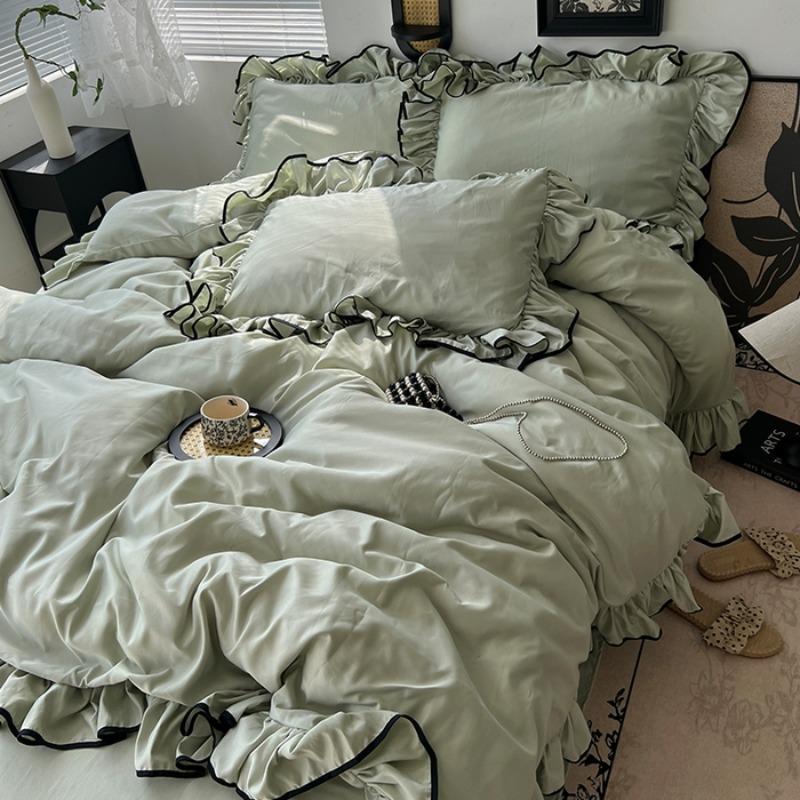 summer ice silk Korean large lace washed silk four-piece set lace mattress cool bed sheet summer bedding