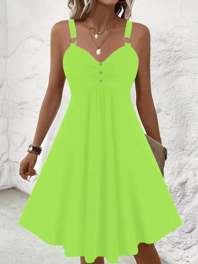 Y2 Summer High Waist Sleeveless Metal Gas Eye Splicing Skirt Solid Color Suspender Sexy V-neck Short Skirt Women