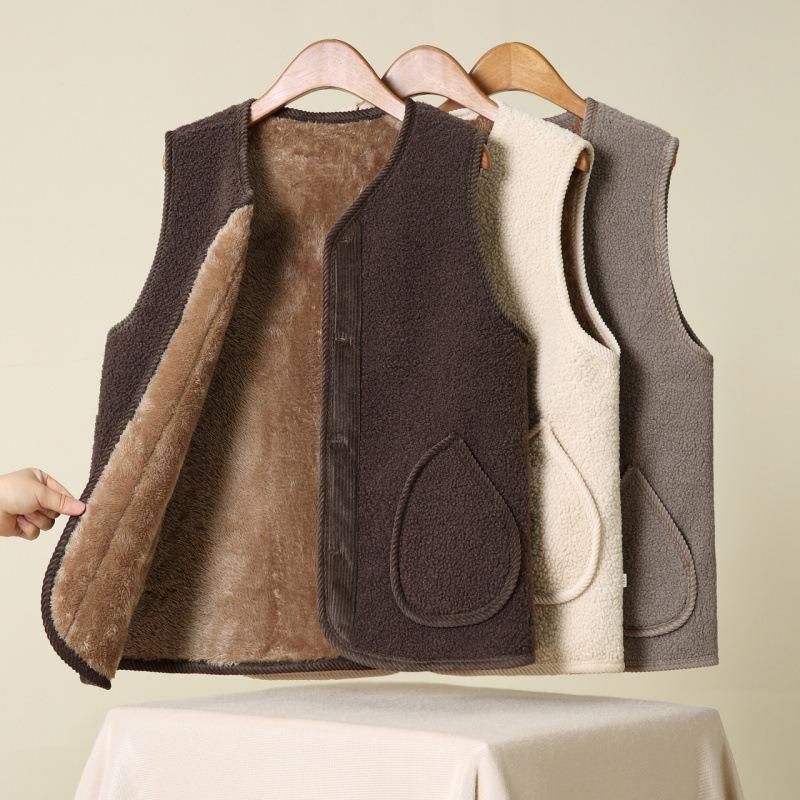 Women Fleece Vest Senior Thick Warm Sleeveless Waistcoat For Autumn Winter