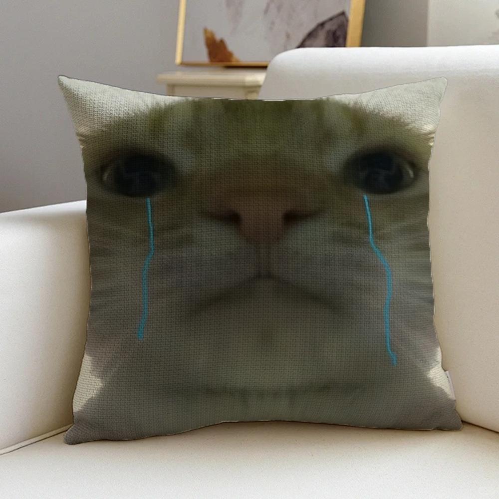 P-Funny Cat Meme Cushion Cover Natural Linen Pillowcase Set, All-In-One Decor For Sofa, Bedroom & Chair