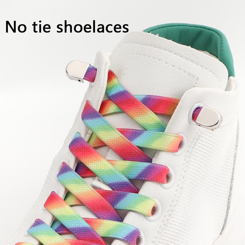 New 1Pair Colourful No Tie Shoelaces Rainbow Elastic Laces Sneakers Adults Kids 8MM Wide Flats Rubber Shoelace Shoes Accesories