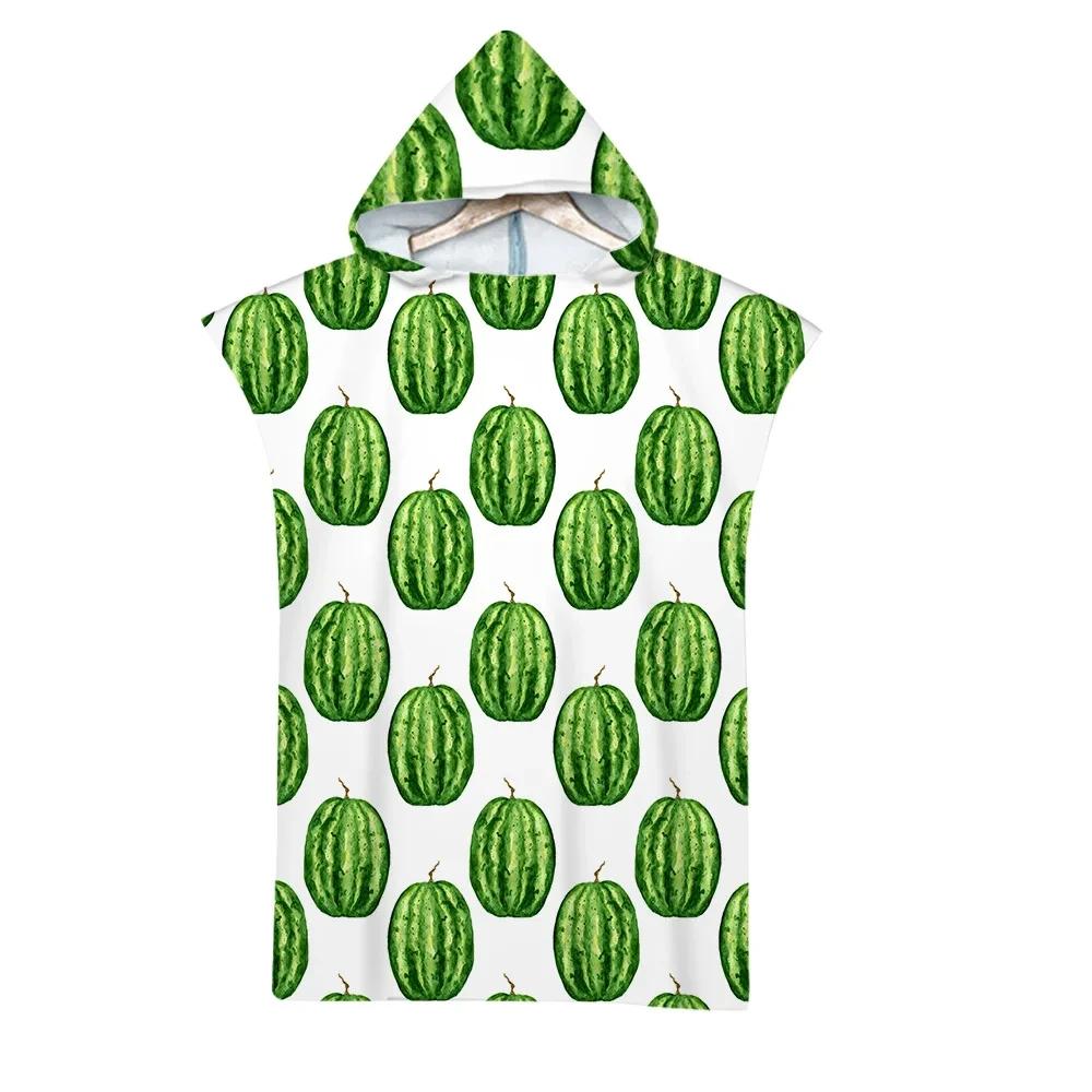 Hooded Bath Towel Robe Poncho Swimming Beach Towel Surf Man Lady Fast Quick Dry Bathrobe Beachwear-Fruit Watermelon Dragon Fruit