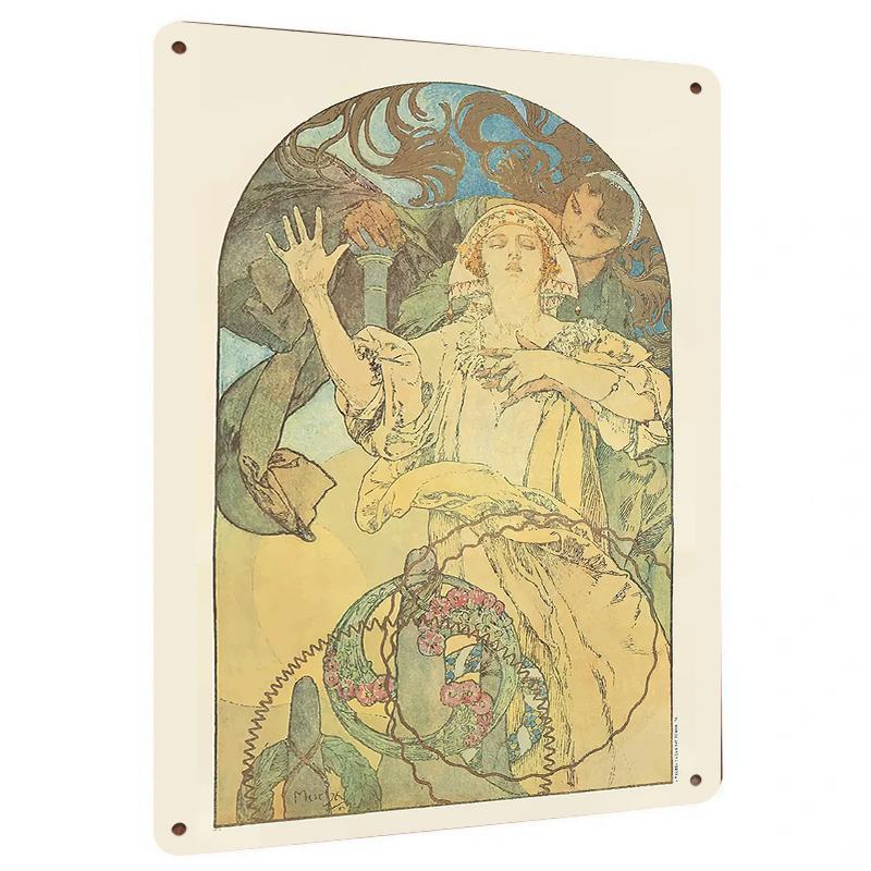 

Art Nouveau Style Custom Metal Wall Art Vintage European Figure Decorative Painting for Living Room 20x30cm（7.8x11.8inch）