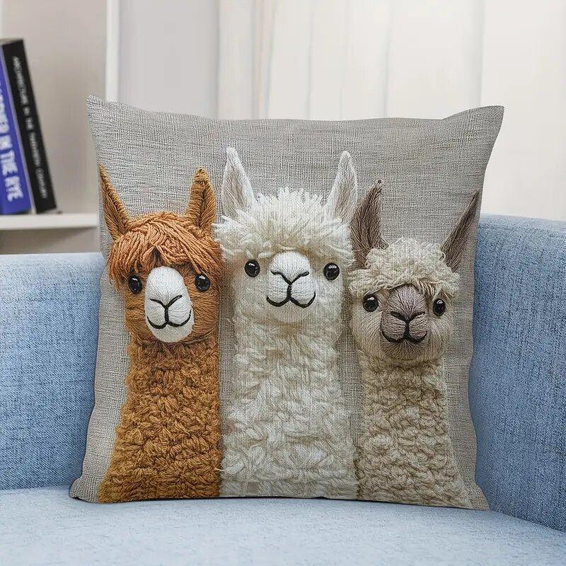 Alpaca Friend Single-Sided Printed Pillowcase Modern Style Suitable For All Room Types Decoration Does Not Include Pillow Insert