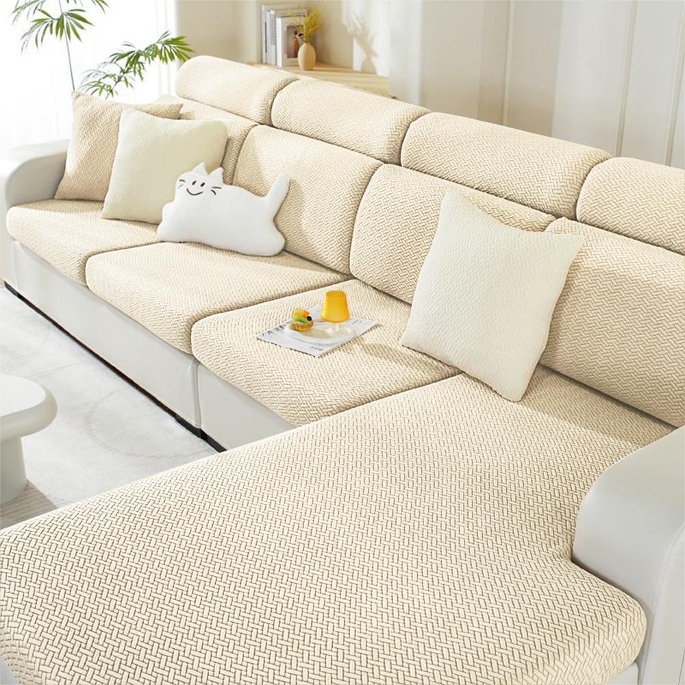 Jacquard Sofa Covers Solid Colors Seat Cushion Cover Living Room Washable Spandex Sofa Couch Slipcover L-Shaped Chaise Longue