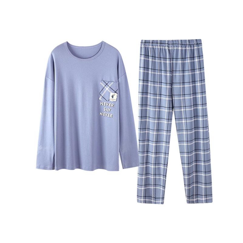 Βαμβακερή Πιτζάμα Σετ Κομψό Μινιμαλιστικό Στυλ Πιτζάμες Μεγάλο Μέγεθος Φόρμα Σπιτιού για Αγόρι Φθινόπωρο Χειμώνας Ανδρική Καθημερινή Ρόμπα