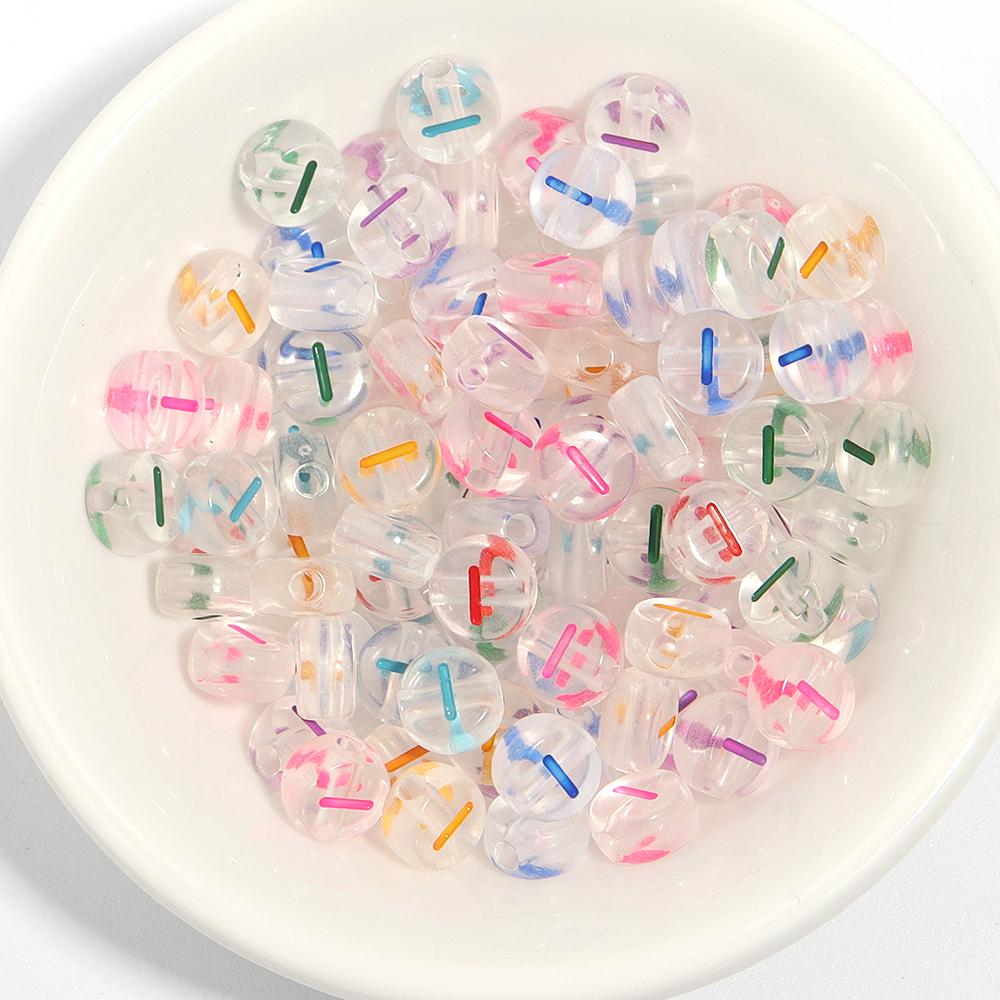 100Pcs Acrylic Flat Letter Beads Colored Alphabet Clear Round Loose Bead For Bracelet Necklace Charms Jewelry Making Accessories