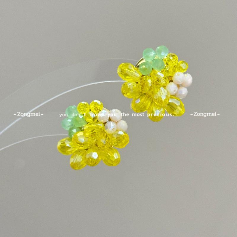 

Crystal Flower Beaded 925 Sterling Silver Stud Earrings for Women - Korean Style Travel & Vacation Accessories