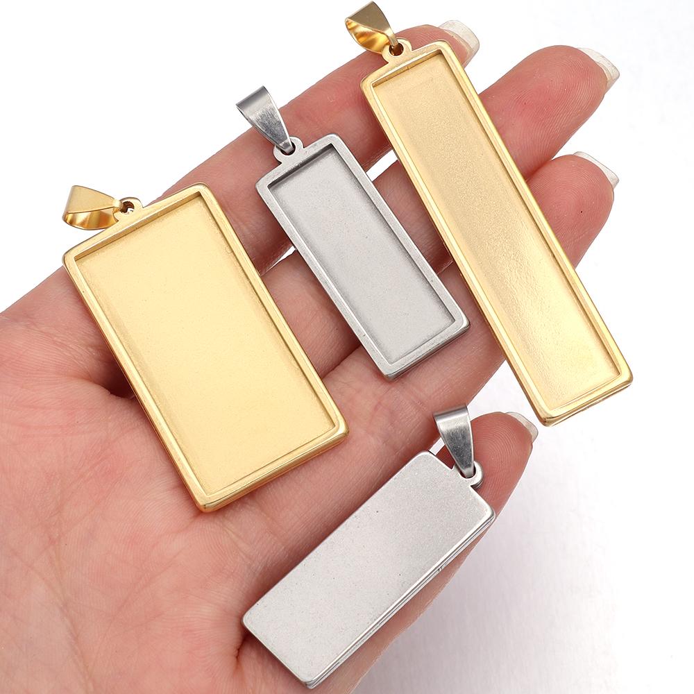 2pcs/lot Rectangle Cabochon Base Settings Stainless Steel Gold Blank Bezel Pendant Trays For Jewelry Making DIY Charm Necklace