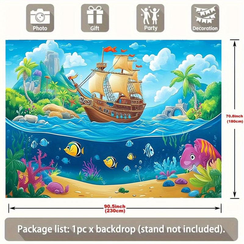 A pirate-themed party banner with a backgroundof a treasure map which is perfect for a birthdaycelebration with a maritime theme