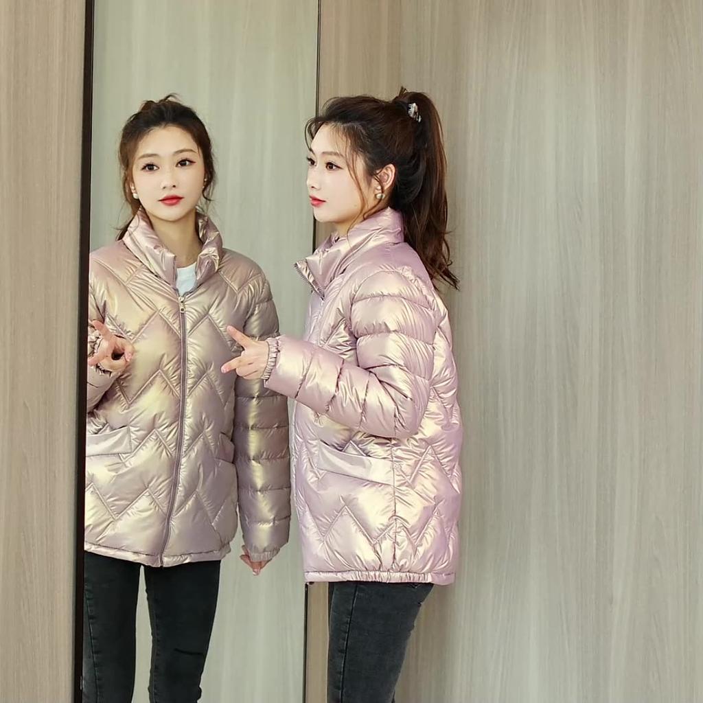 Damen Daunenjacke Winter glänzend Übergröße Stehkragen Parka Outwear Daunen gepolsterte Mäntel weiblich