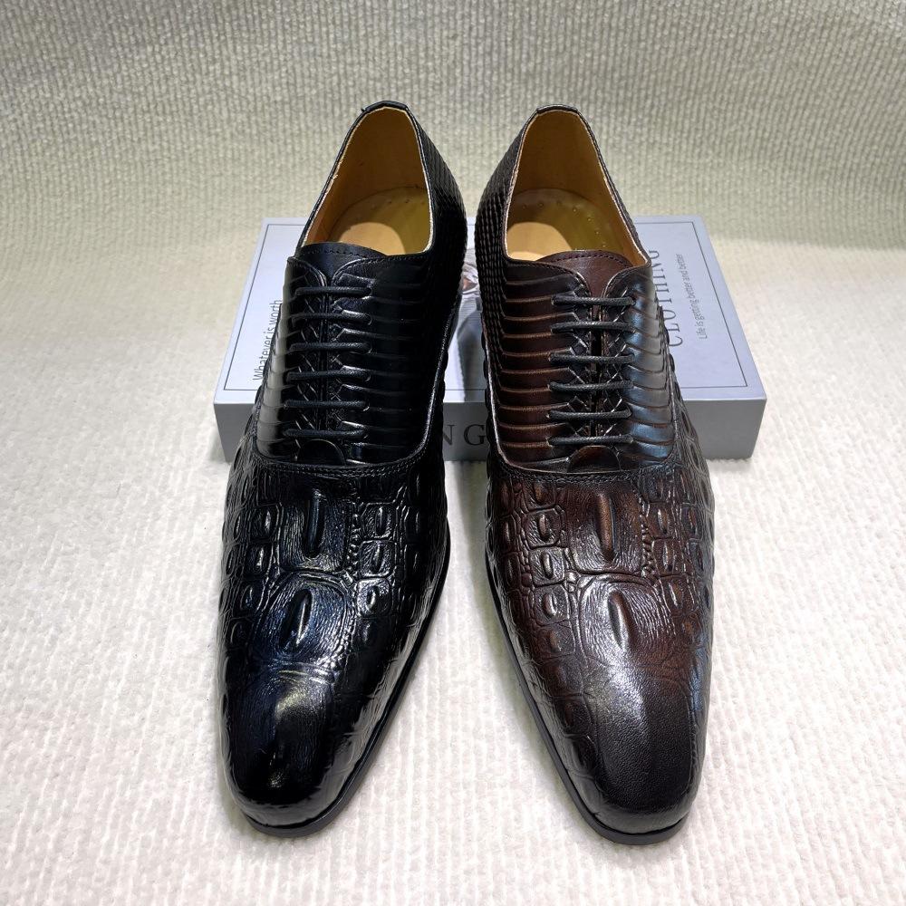 Men'S Leather Shoes Embossed Crocodile Pattern Business Dress Leather Shoes European Style Pure Leather Single Shoes Fashion Wedding Shoes