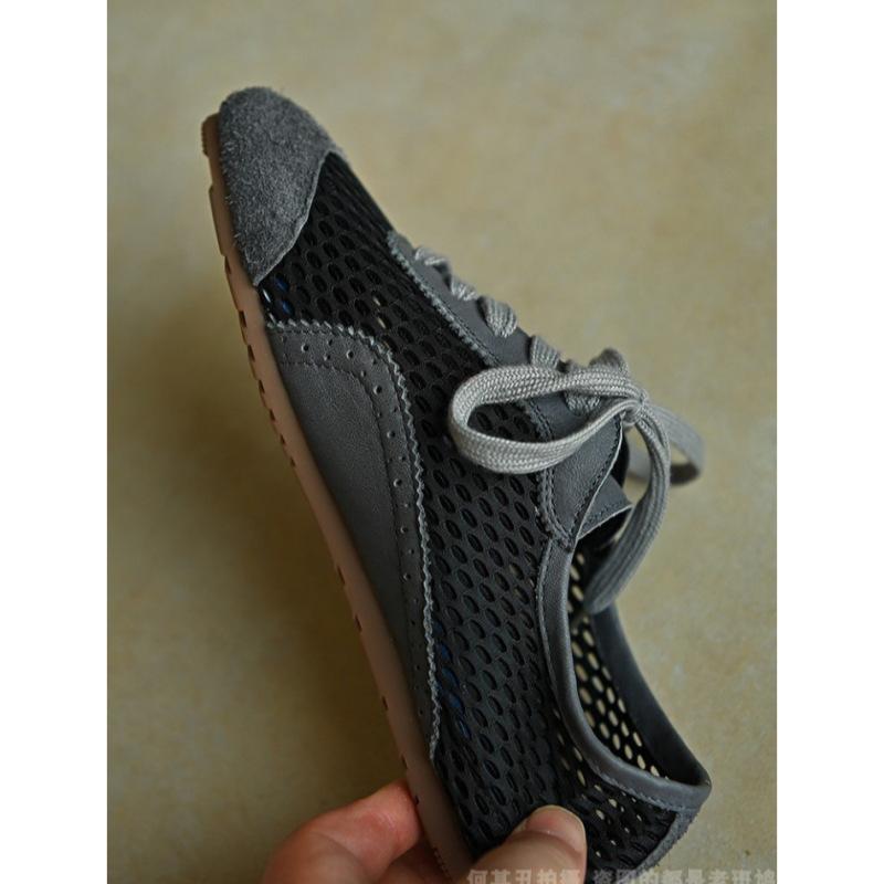 

Версия из коровьей кожи дышащая сетчатая повседневная обувь женские балетки новое лето удобные женские 40 темно-серого