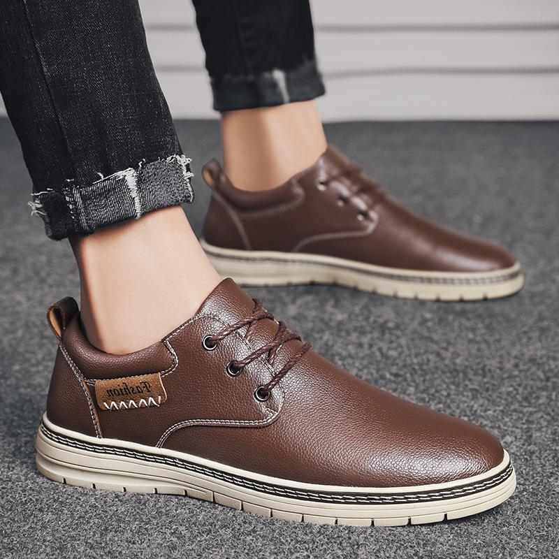 

Large size men s shoes 2025 summer new high-end Korean version lace-up casual shoes men s business British style trendy leather shoes 44 коричневый
