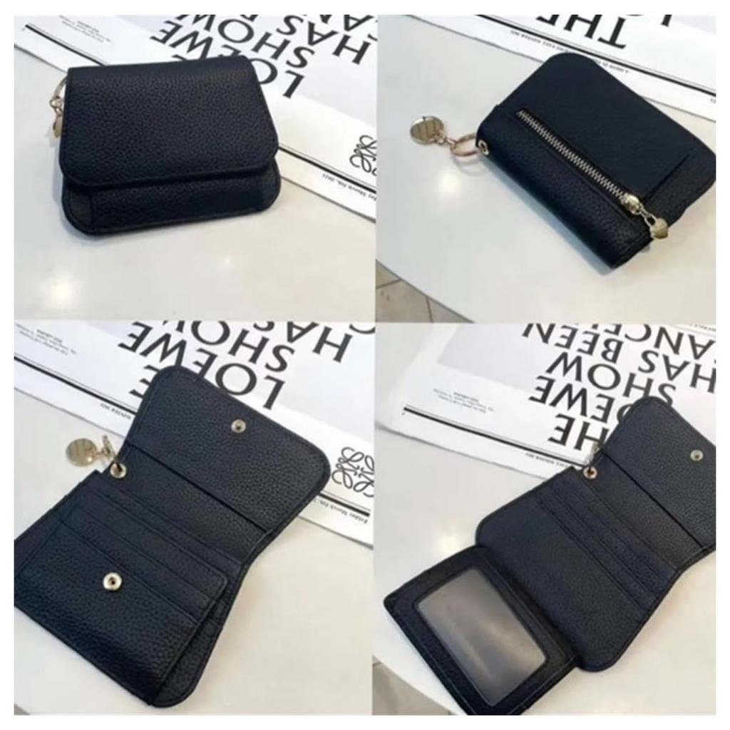 Women's Mini Wallet, Cowhide Leather, Small, Skimming-Proof, Cute, Coin Purse, Simple, Compact, Half Macaron Pattern (Grey Beige)