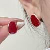 Irregular Geometry Oval Earrings Wine Red Enamel Oil Metal Stud Earrings for Women Simple Party Trendy Punk Jewelry Girls Gift