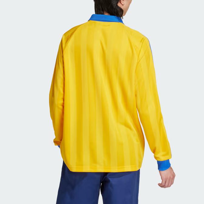 Adidas Loose Striped Jacquard Casual Long Sleeve Polo Shirt Men Tops Crew-Yellow IX9596