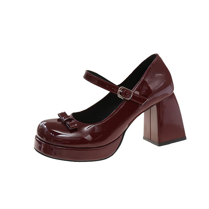 

Красные ретро туфли на толстом высоком каблуке в британском стиле, женские, 2025, новая весенняя юбка, универсальные туфли Мэри Джейн 40 бордовый