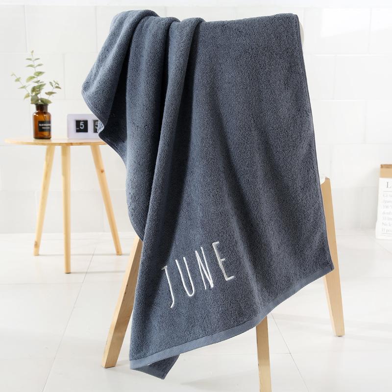 Pure Cotton Bath Towel Embroidery Month White Gray Large Bath Towel Thickened Soft Water Absorption Without Hair Loss Creative Embroidery