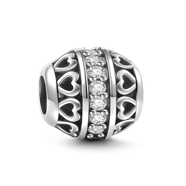 New European White Pave Shell Heart Diy Bead Fit Original Panodra Sterling Silver 925 Charm Bracelet For Women Jewelry Making