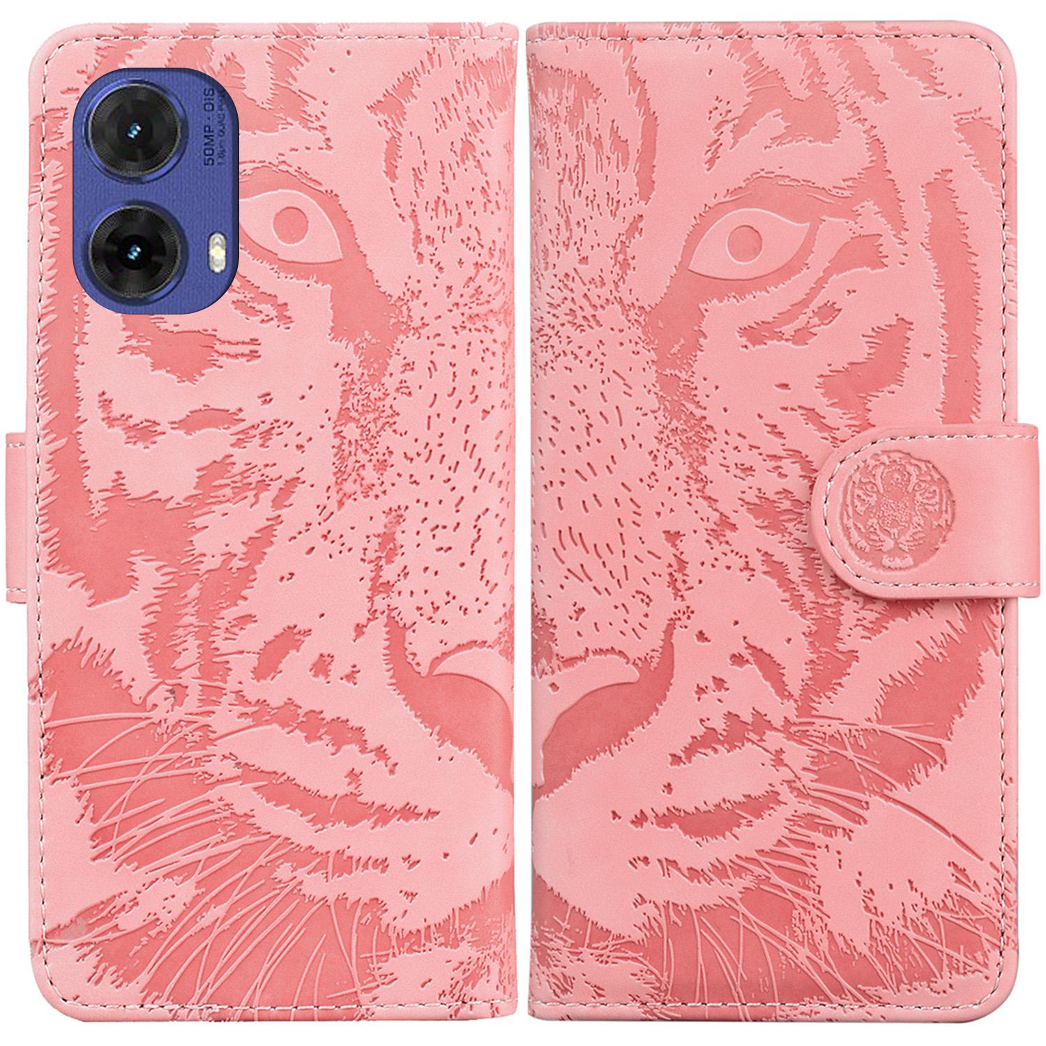 

For Motorola Moto G85 5G/S50 Neo 5G Mobile Phone Stand Case Imprinted Tiger PU Leather Wallet Phone Cover Pink
