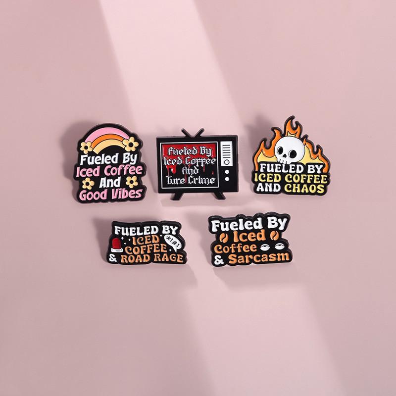 Colorful Whimsical Short Phrase Coffee Alloy Brooch With Unique Skull Design Perfect For Casual And Outfits Stylish