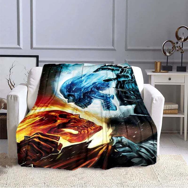 Flame Skeleton Motorcycle digital-printed polyester Bedroom velvet flannel cover blanket Fleece soft cover blankets for beds
