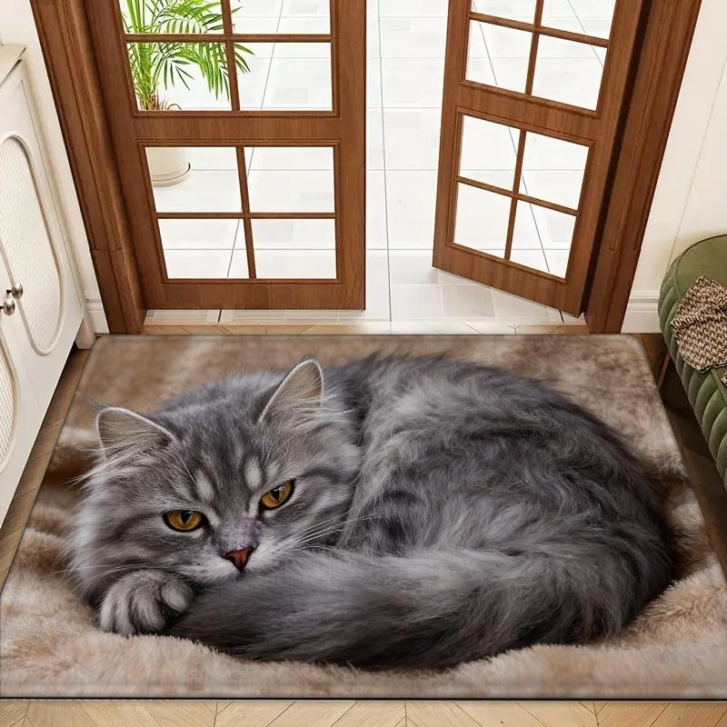 1 Stück Anti-Ermüdungs-Küchenteppiche, Grau Niedliche Katze Aufdruck Wasserdicht Rutschfest Dick Gepolsterte Küchenmatte Strapazierfähige Komfort-Stehmatte für die Küche 40*120cm gray
