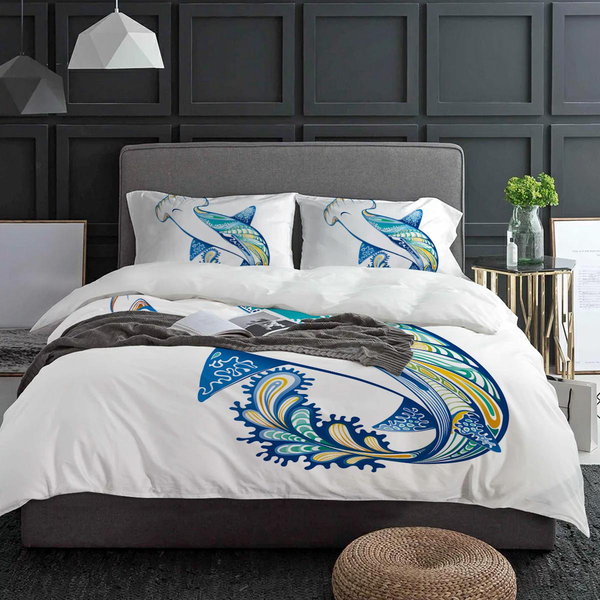 

Blue Whale Bedding Set 3pcs Boys Girls Duvet Cover Pillowcase Kids Adult Quilt Cover Double Bed Set Home Textile EU single(135x200cm)