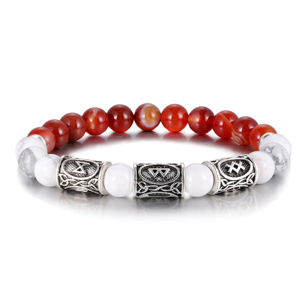 Norský Viking Runový Náramek z Přírodního Kamene pro Muže 8mm Lávový Obsidián Tyrkysové Korálky Přívěsky Náramky Šťastný Amulet Šperky Dárek