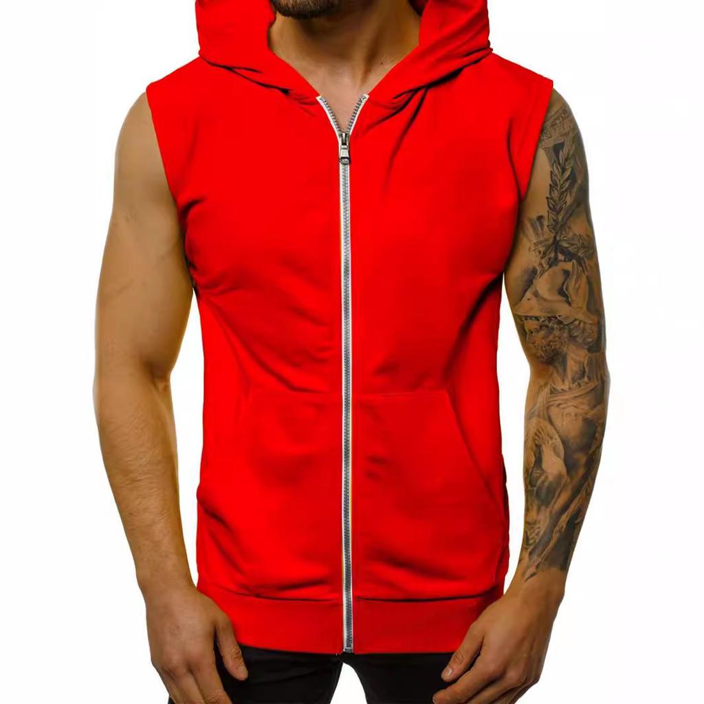 Men's Summer Slim Fashion Fitness Sports Sleeveless Vest Hooded Cardigan Jacket
