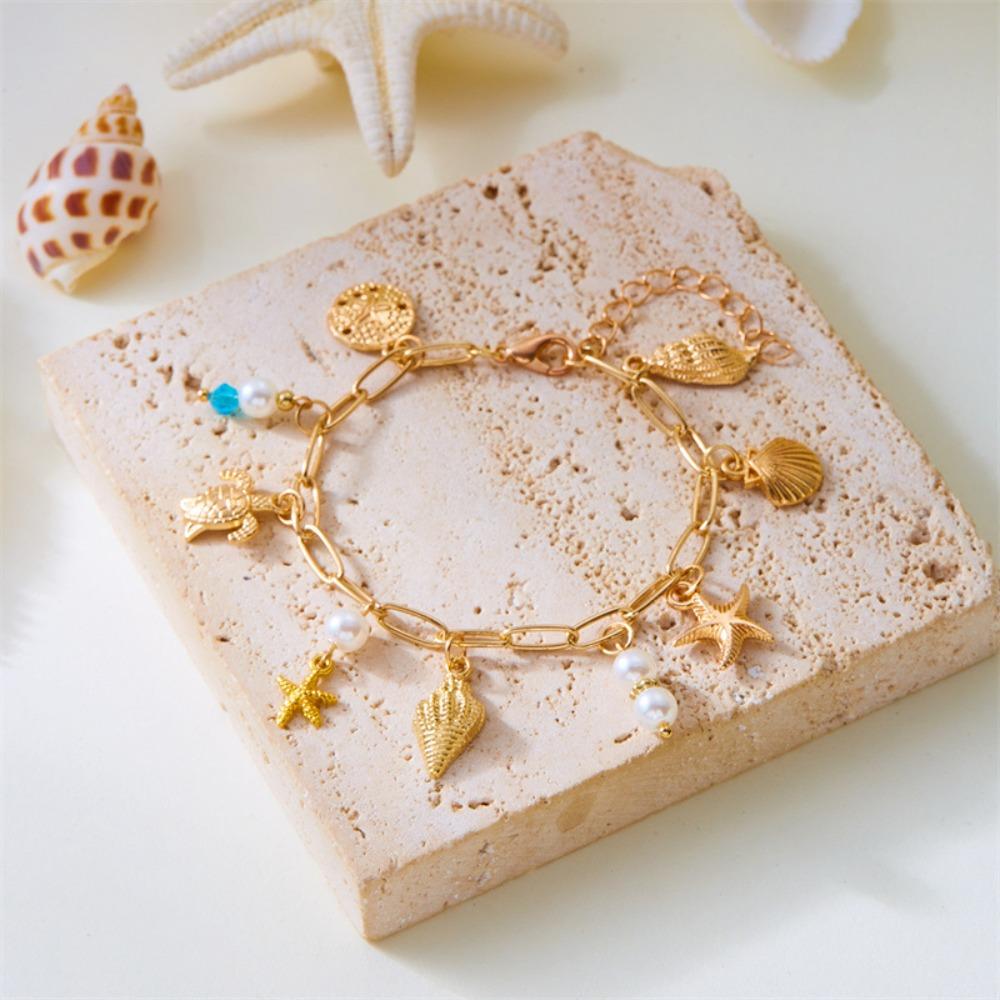 Boho Shell Starfish Bracelet Pearl Bohemian Beach Jewelry Metal Gold Bracelet Party Jewelry