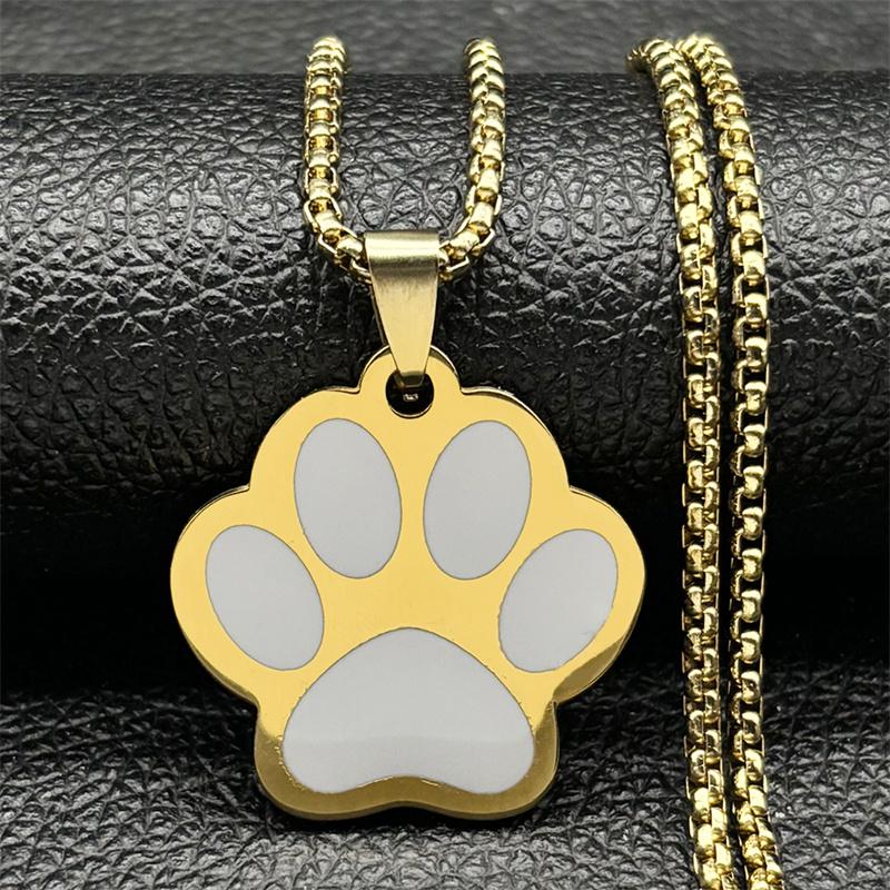 Punk Hundepfote Anhänger Halskette für Damen Herren Edelstahl Gold Silber Farbe Tier Welpen Pfote Kette Schmuck colar masculino