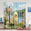Set Of 2 Modern Flat Printing Curtains Without Rod Easter Chick Pattern Polyester Festive Bedroom Curtain Perfect For Sleeping Area
