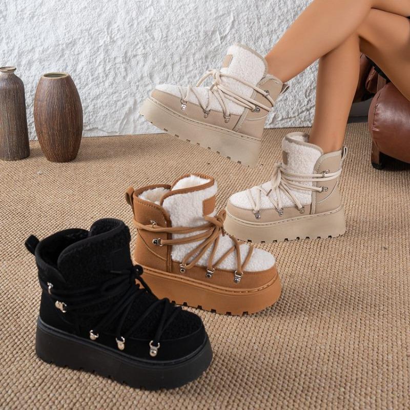 Fashion Winter Women Boots High Top Cotton Shoes Outdoor Non Slip Platform Boot Plush Warm Snow Boots for Women Lace-up Ankle Boot Botas