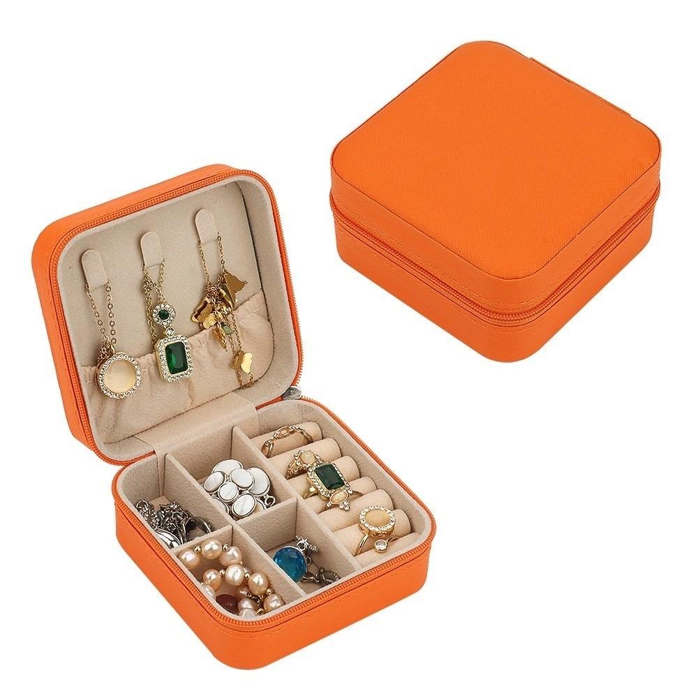 PU Leather Mini Jewelry Storage Zipper Closure Travel Jewelry Box Ring Organizer  Display Box