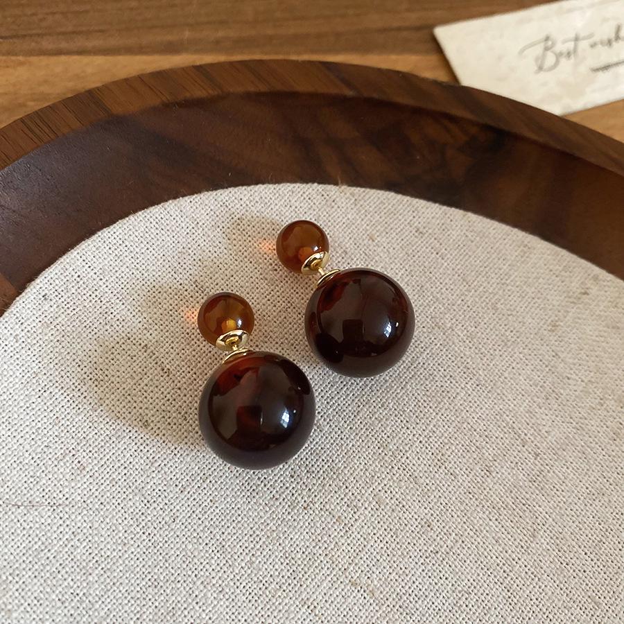 18K Gold Plated Silver Resin Two-Way Stud Earrings - Melaard Retro Minimalist High-End Autumn/Winter Style for Women.