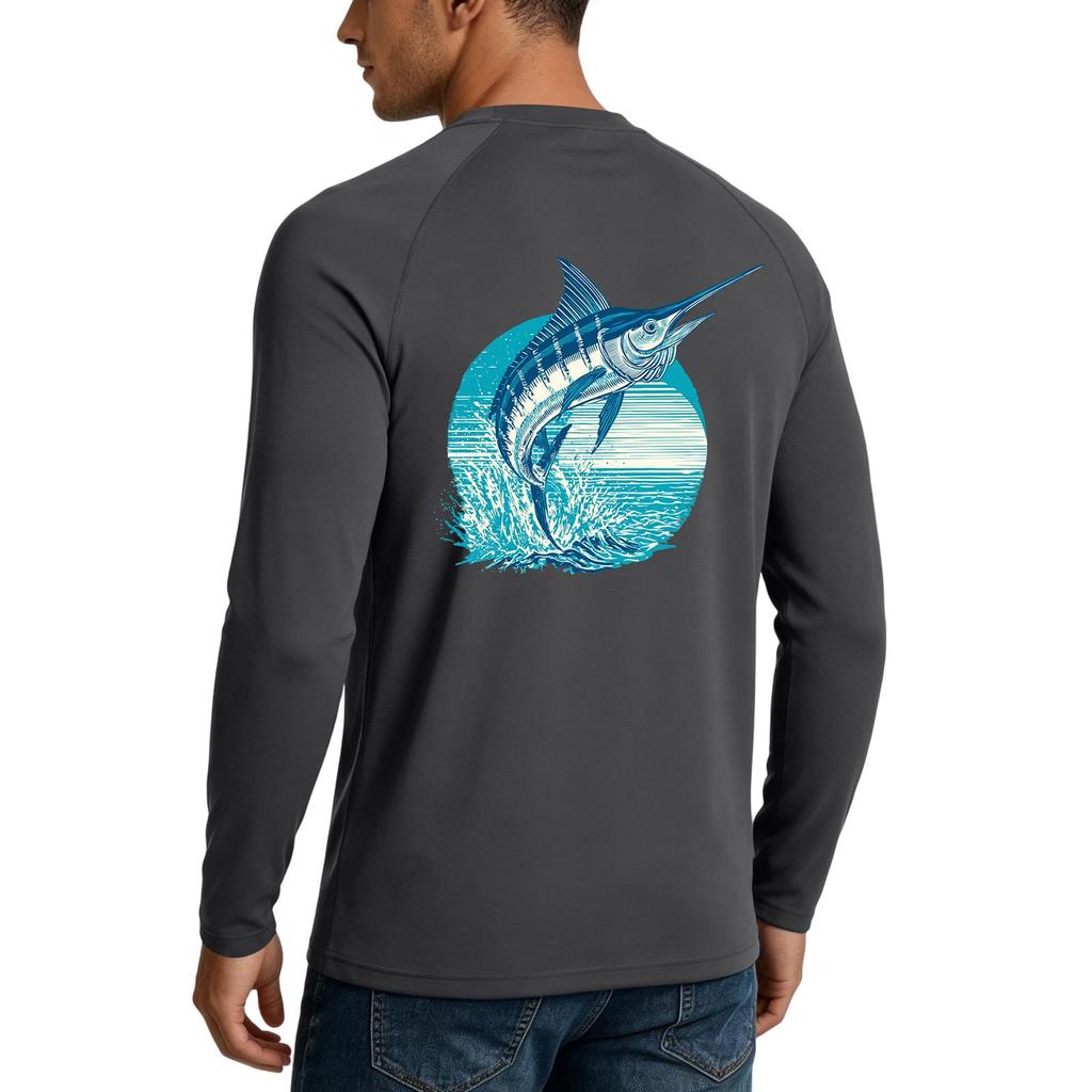 Men's UPF50+ Sun Protection Long Sleeve Shirt Stretch Outdoor Fishing Sports Top Lightweight Breathable Quick Dry Fabric