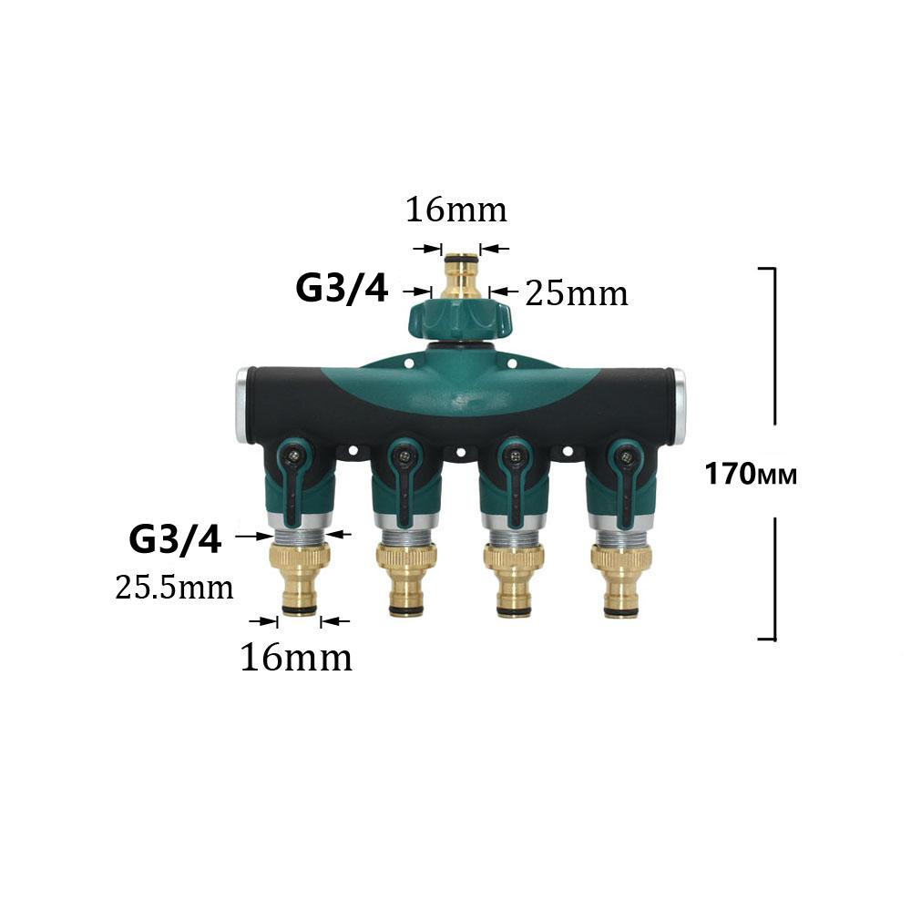 3/4“ Thread 4-Way Tap Hose Water Splitter Valve Zinc alloy Outdoor Faucet For Garden Irrigation Systems