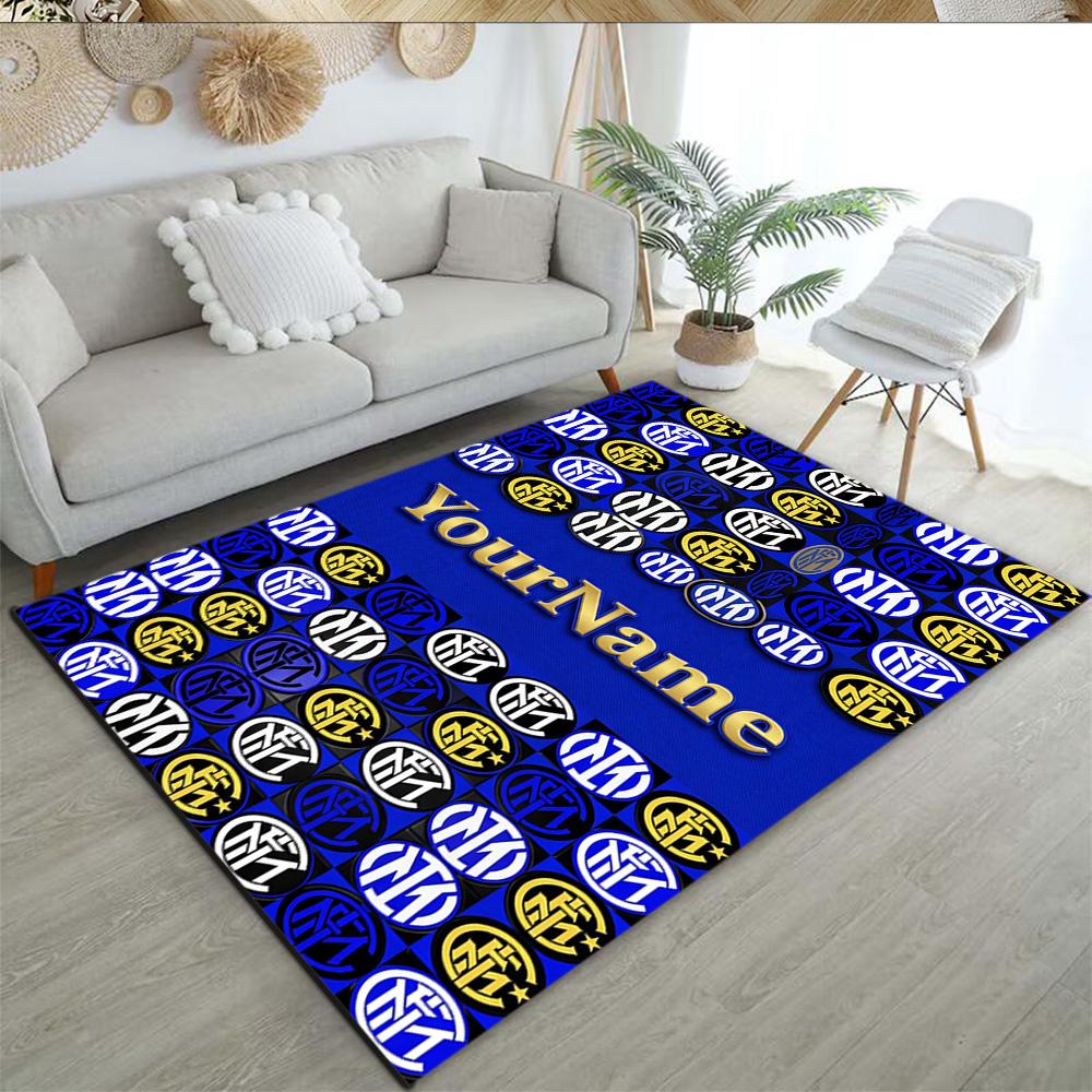 Inter Milan Customize Text Floor Rug Office Rug Suitable for Foyer Game Room Hallway Dormitory Antislip Carpet Decorate Offices Best for Christmas