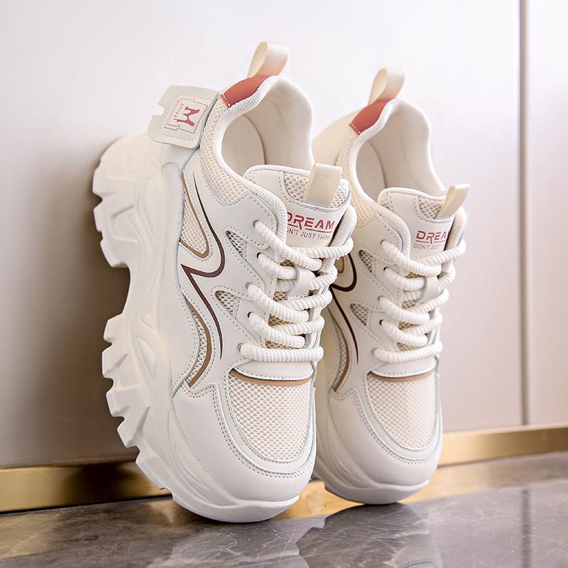 Breathable Mesh Platform Sneakers Women Spring Summer Thick Bottom Vulcanize Shoes Ladies Lace-Up Non-Slip Casual Shoes