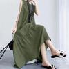 Sommer Damen Baumwolle Leinen Einfarbig Kleid Lässig Ärmellos Maxi Vestidos Damen O-Ausschnitt Robe Oversized