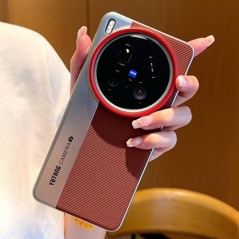 

Vertical Electroplating Silver Edge Red Lens Raised Protect Case For VIVO X200 Ultra X200s X200 Pro Camera Protect Cover vivo X200 коричневий